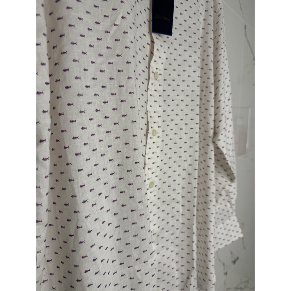 NWT David Donahue White Button Down Fishbone Pattern Fusion Linen 15.5 3…​ - Picture 3 of 11